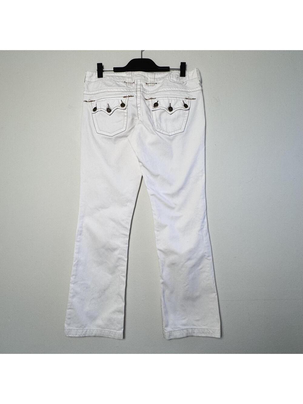 Y2K bootcut lowrise jeans white contrast stitching pocket details Waist 35"